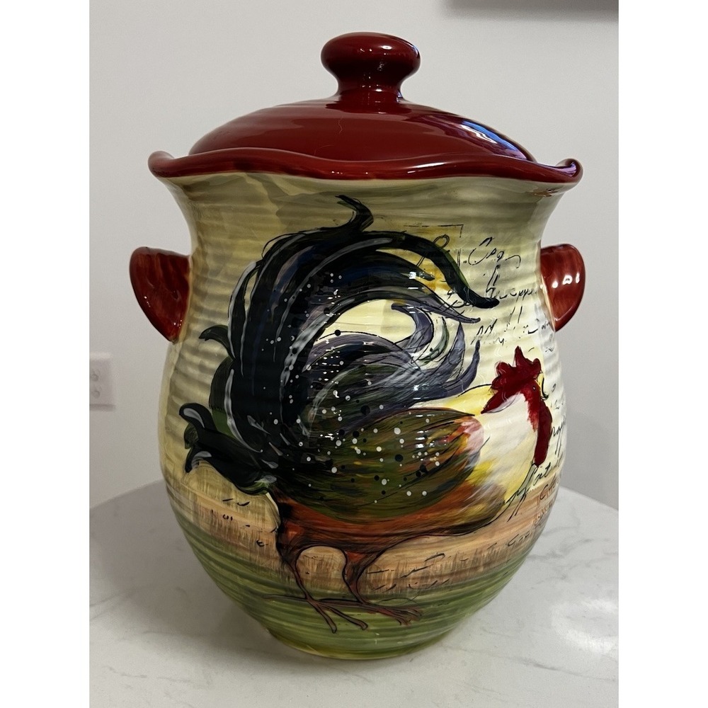 Le Rooster Canister Farmhouse Country Chic Cottagecore Primitive Cookie Jar 11"